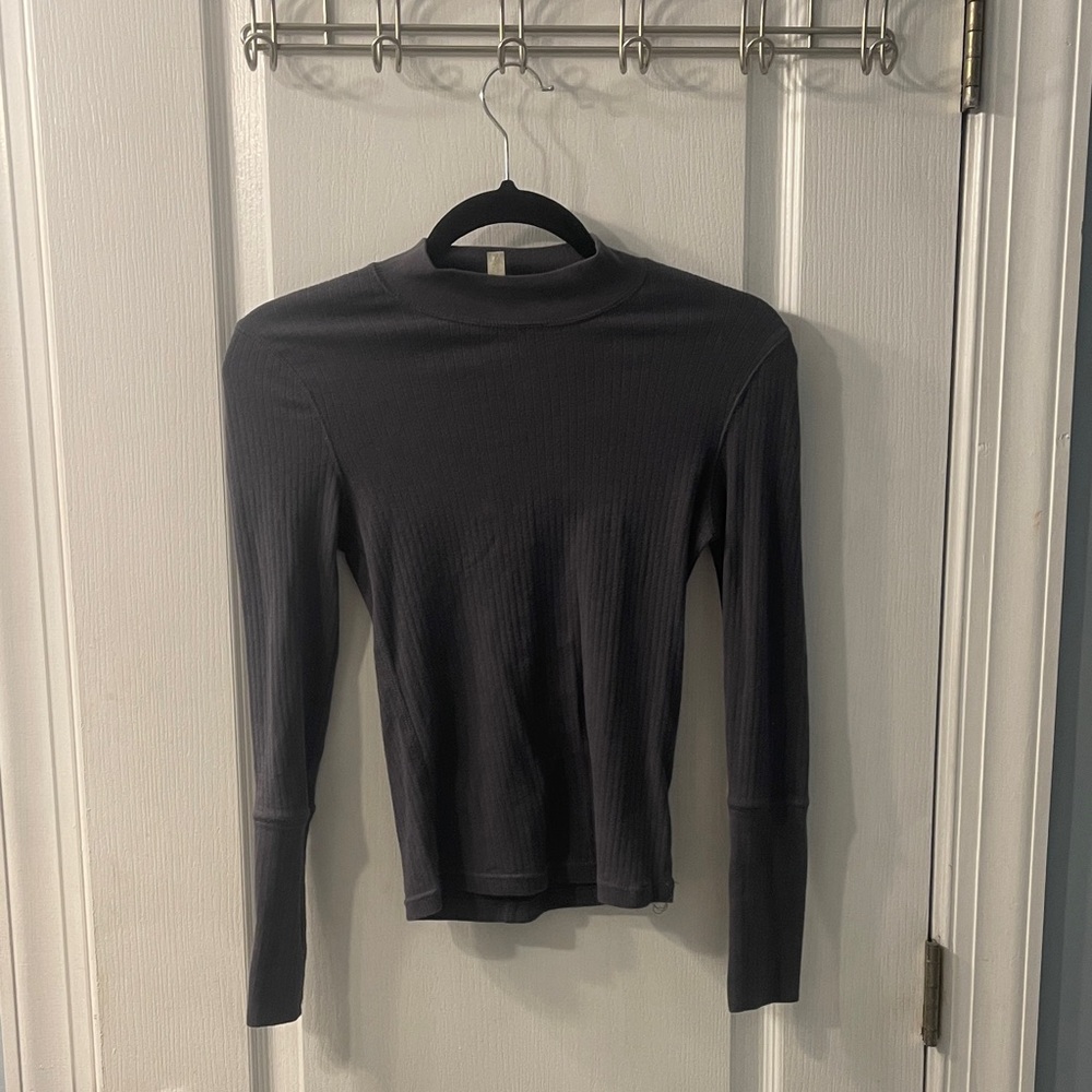 Free People Charcoal Ribbed Mock Neck Top